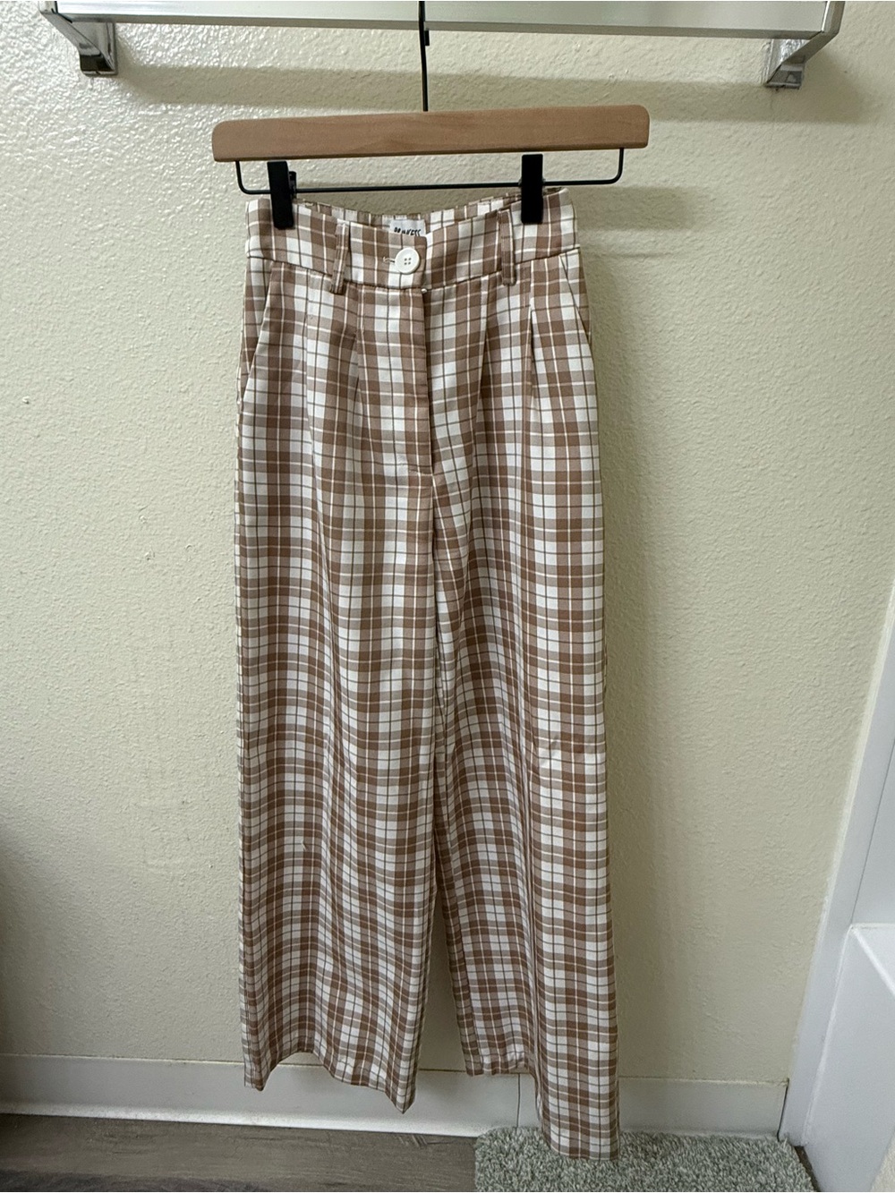 Princess Polly Brown and White Plaid Pants